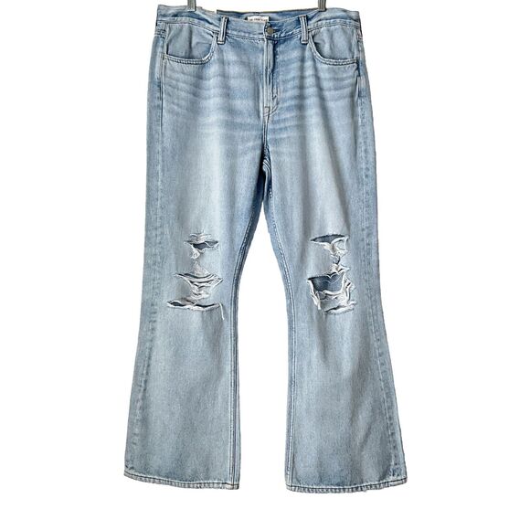 AE77 Jeans Women Size 33 Blue The Crop Flare Busted Knee Organic Cotton - Picture 1 of 11